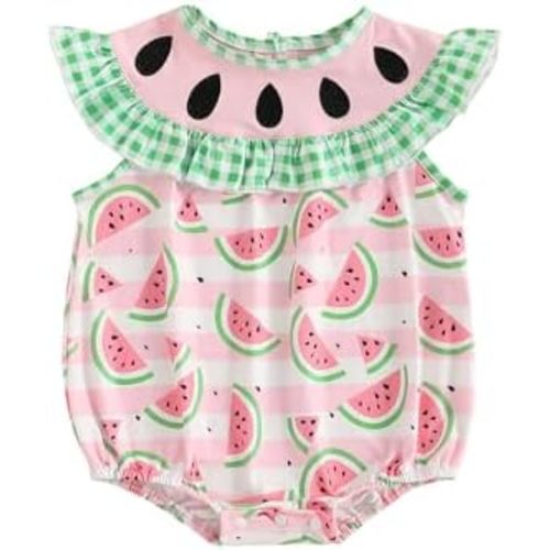 Newborn Baby Girls Watermelon Romper Fly Sleeve Ruffle Rompers Sleeveless Babydoll Collar Bodysuits Summer Clothes