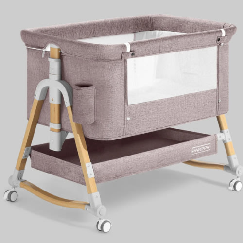 HARPPA Cuddly 3-in-1 Baby Bassinet Bedside Sleeper for Reflux | Attaches to Bed, Adjustable 5 Heights, Non-Toxic & CPSC Certified | Sturdy Aluminum Frame, Portable Wheels, Tool-Free Setup, Gentle Rocking | Perfect for Newborns, Infants, Small Spaces & Saf