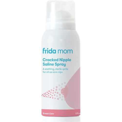 Frida Mom Saline Spray for Cracked Nipples, Breastfeeding Essentials for New Moms, Gentle for Baby and Mom, Spray to Heal Sore, Cracked Nipples, 2 fl oz