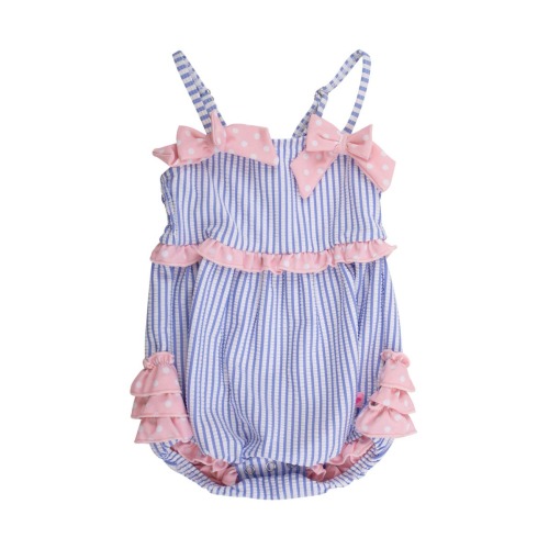 UPF50+ Seersucker One Piece Bow Bubble Romper Swimsuit