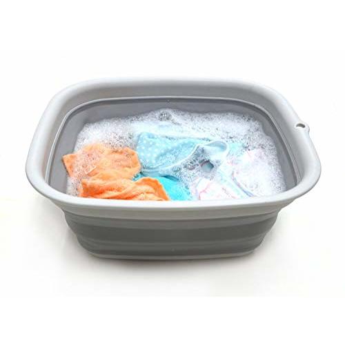 SAMMART 9.45L (2.5 Gallon) Collapsible Tub - Foldable Dish Tub - Portable Washing Basin - Space Saving Plastic Washtub (Grey, M)