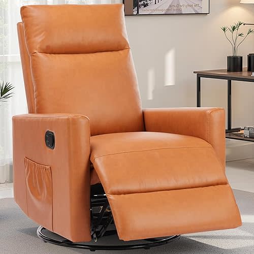 Swivel Rocking Recliner Chair (Color Faux Leather Brown)