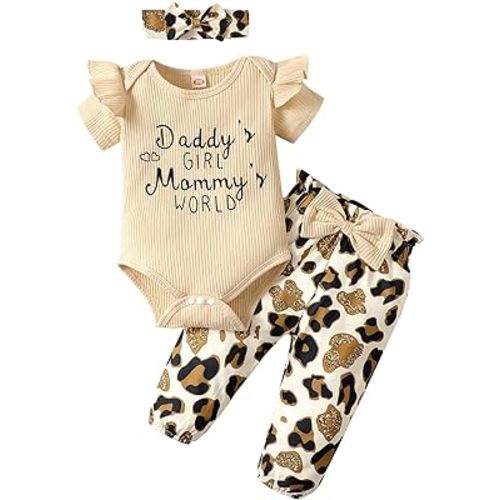 AMAWMW Newborn Baby Girl Clothes Infant Baby Ruffle Romper Pants Summer Outfits 4PCS Gifts Set Toddler Girls' Clothing