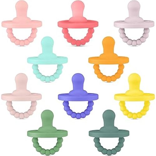 Ryan & Rose Cutie PAT Pacifier Teether 10 Pack Assorted Colors (Collins (Girl), Flat)
