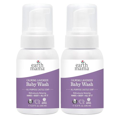 Earth Mama Calming Lavender Baby Wash Liquid Foaming Hand Soap, Organic All-Purpose Lavender Body Wash for Sensitive Skin, Castile Soap with Coconut Oil, Shea Butter, & Calendula, (Packaging May Vary)