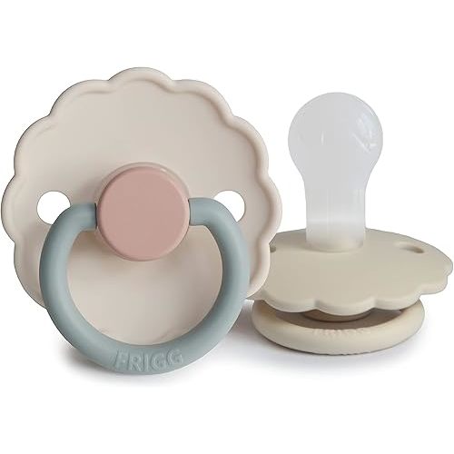 FRIGG Daisy SilkySoft Silicone Baby Pacifier | Made in Denmark | BPA-Free (Cotton Candy/Sandstone, 0-6 Months)