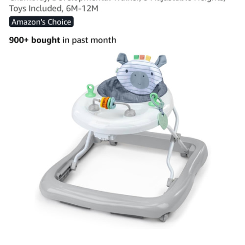 Ingenuity Smooth Strides Activity Baby Walker - Chambray, Developmental Walker, 3 Adjustable Heights, Toys Included, 6M-12M
