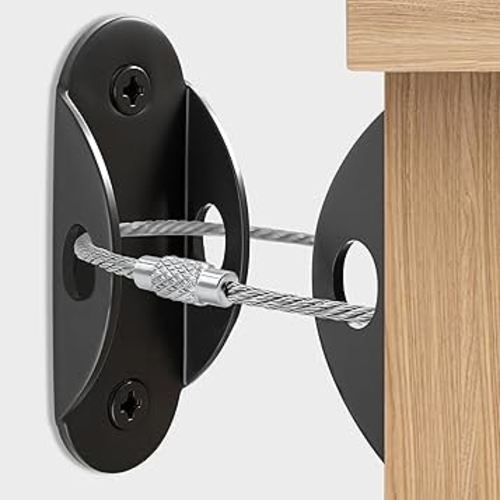 Furniture Anchors for Baby Proofing, Anti Tip Furniture Anchor Securing 420lbs Tension Earthquake Resistant Metal Furniture Wall Anchor Prevent Baby Pet from Falling Furniture(10 Pack,Black)