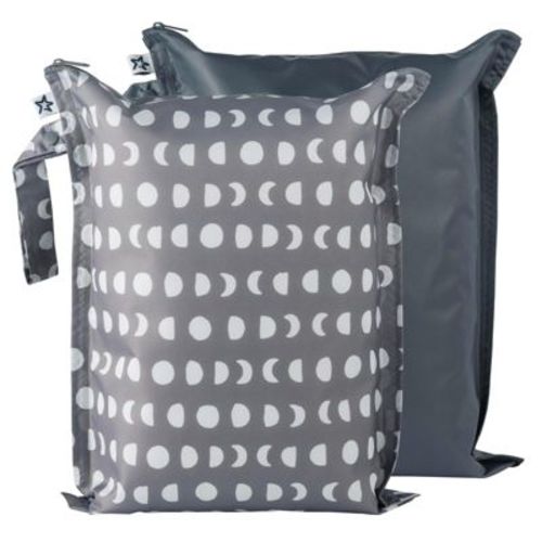 Tiny Twinkle Mess-Proof Waterproof Washable Baby/Toddler Wet Bags for Diapers, Swimsuits and Travel (Black, Green Checkers)