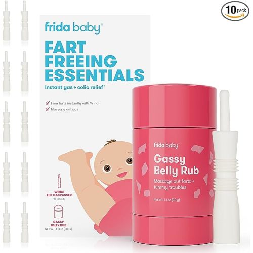 Frida Baby Fart Freeing Essentials | Includes Windi and Gassy Belly Rub for Safe, Natural, and Instant Gas and Colic Relief for Infants and Babies