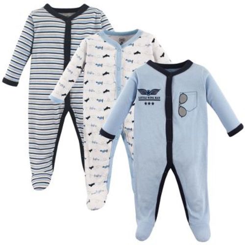 Luvable Friends Baby Boy Cotton Snap Sleep And Play 3pk, Blue Airplane, 0-3 Months