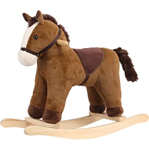 Rock My Baby Plush Rocking Horse, Soft Filling Ride on Pony, Rocking Animal, Stuffed Rocker for Kids 18 Months and up (Dark Brown)