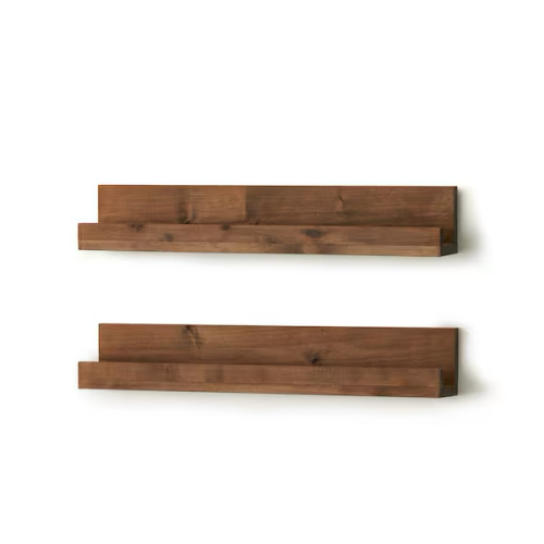 4 in. x 28 in. x 4.75 in. Walnut Solid Wood Nursery Floating Decorative Wall Shelf Bookshelves (Set of 2)