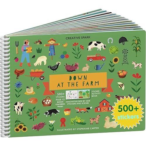 Cupkin Farm Animal Sticker Book Activity for Kids, Toddler Airplane Travel Essentials, 500+ Horse Stickers for Kids + 12 Scenes + 12 Coloring Book Pages, Cow Lover Children's Gift, Crafts Ages 2-8