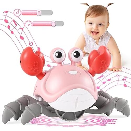 Crawling Crab Baby Girl Toys 3.0, Upgraded Tummy Time Baby Toys, Toddler Easter Basket Stuffers, Walking Dancing Crab with Music Speed Control for 1 2 3 4 5 6+ Year Newborn Birthday Gifts