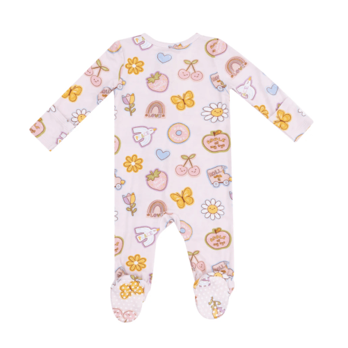 2 Way Zipper Footie - Groovy Vibes Stickers Pink – Angel Dear