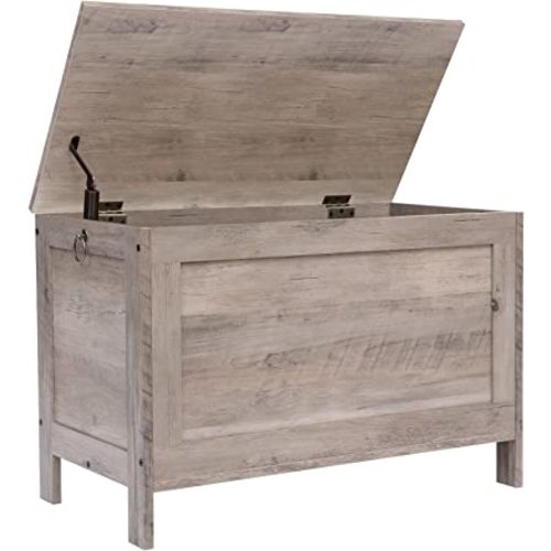 HOOBRO Toy Box, Retro Wooden Look Storage Chest with Safety Hinge, Entryway Storage Bench Supports 220 lb, 29.9 x 15.7 x 18.9 Inches Toy Chest Organizer, Easy Assembly (Greige) BG75CW01G1