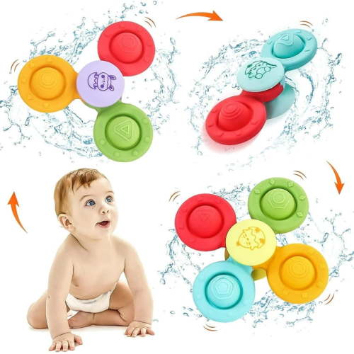 3Pcs Suction Cup Spinner Toys for Baby 12-18 Months Infant Travel Spinning Top Toys Bath Toy Age 1 2 3 High Chair Toys for Toddlers Girls Boys Gifts