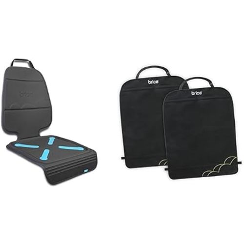 Munchkin® Brica® Elite Seat Guardian™ Child Car Seat Protector with Grime Guard™ Fabric, Dark Grey & ® Brica® Deluxe Kick Mats™ Car Seat Protector, Black, 2 Pack