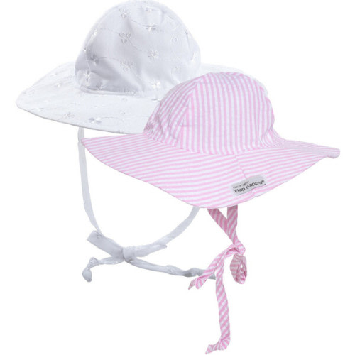 Floppy Hat 2 Pack, White Eyelet & Pink Stripe Seersucker - Flap Happy | Maisonette