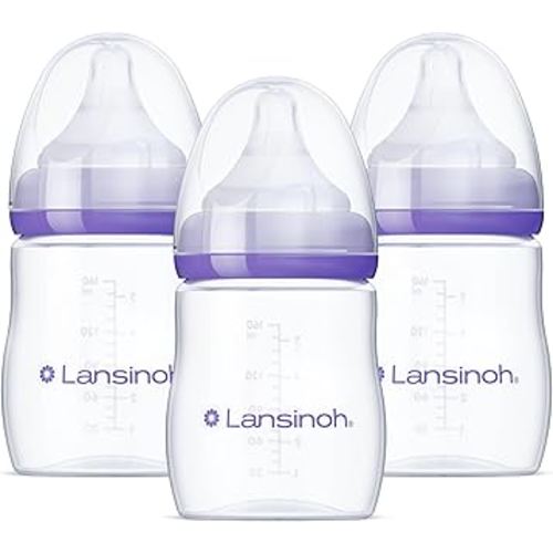 Lansinoh Anti-Colic Baby Bottles for Breastfeeding Babies, 5 Ounces, 3 Count, Includes 3 Slow Flow Nipples, Size S