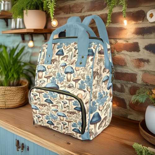 Boho Mushroom Diaper Backpack: Cottagecore Baby Bag