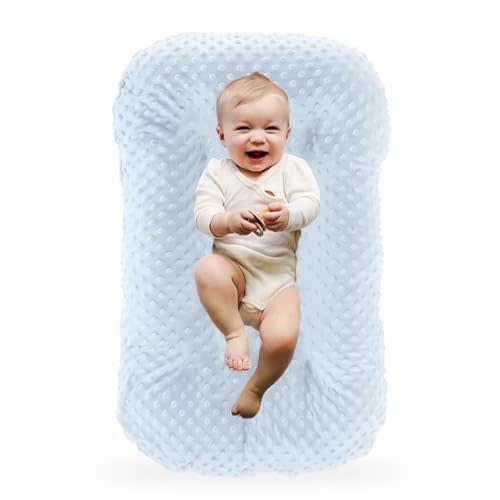 Baby Lounger for Newborn,Baby Play Mat Soft Cotton Breathable for Playtime & Relaxation,Flat Babies Essentials Gifts,0-12 Months Home Travel(Blue Bean)