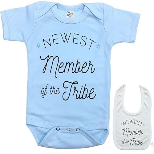 Newest Member of Tribe - Jewish Newborn Infant Baby bodysuit outfit onesie & bib
