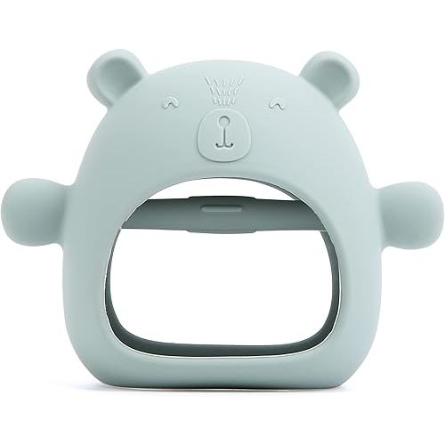 Silicone Baby Teether Toy for Infants 3+ Months, Anti-Drop Silicone Baby Mitten Teether for Soothing Teething Pain Relief, Baby Chew Toys for Sucking Needs, BPA Free, Moody Blue