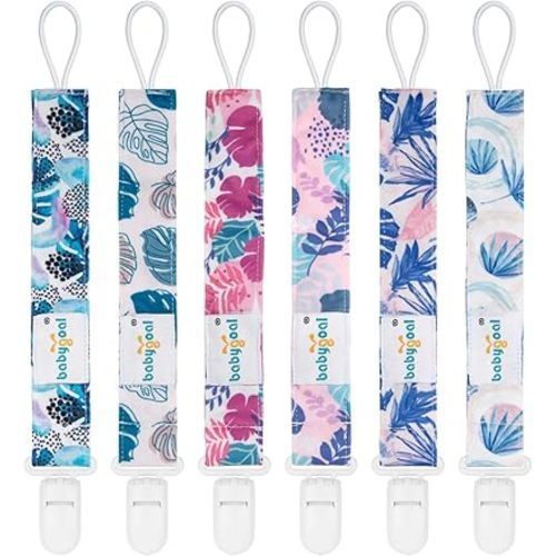 Babygoal Hawaii Pacifier Clips, 6 Pack Binky Paci Holder Clips and Leash for Boys and Girls Fits for Most Pacifier, Binkie Styles & Baby Teethers & Toys and Gift 6PS25
