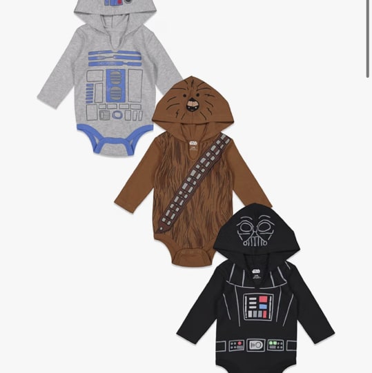 STAR WARS Baby 3 Pack Hooded Cosplay Bodysuits Newborn to Infant Sizes (Newborn - 24 Months)
