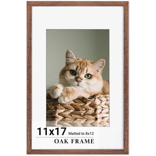 11x17 Picture Frame for wall,Premium Solid Oak Wood Frames Mat for 8x12 Picture & Tempered Glass-11x17 frame for Wall Art Photo and Prints,Tabletop Display family picture-Walnut Color
