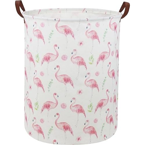 Essme Flamingo Laundry Hamper,Kids Hamper Collapsible Canvas Waterproof Storage Bin for Girls, Nursery Hamper,Gift Baskets,toy bins(Pink Flamingo)