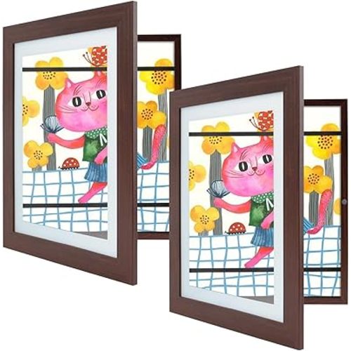 Golden State Art 10x12.5 Kids Art Frames Front-Opening Great for Kids Drawings, Artworks, Children Art Projects, Schoolwork, Home or Office (Walnut Set of 2)