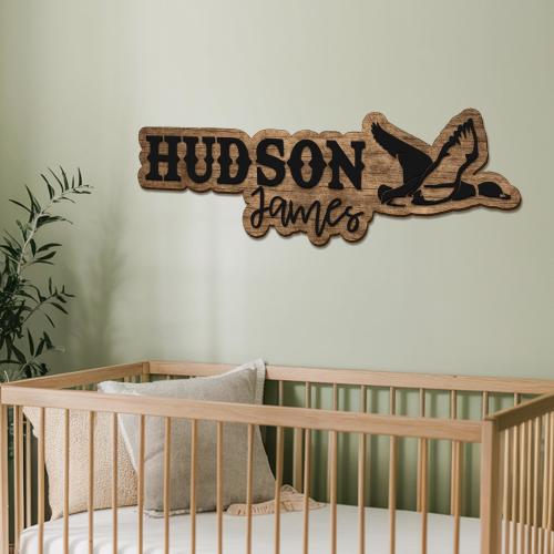 Custom Duck and Wildlife Name Sign | Nursery Wall Decor, Personalized 3D Wooden Cutout, Hunting Theme Baby Room Sign, Above Crib Animal Sign