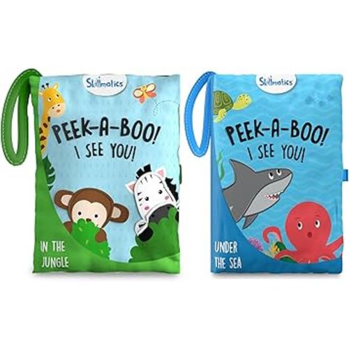 Skillmatics Peek-a-Boo Jungle Book & Underwater Animals Bundle, Soft Cloth Book for Baby, Infant & Toddler Toys, Crinkle Pages for Sensory Play, for Ages 6 Months and Up