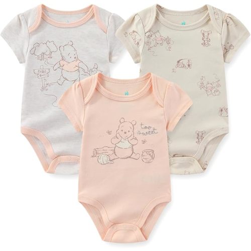 Disney Winnie the Pooh Baby Girls 3 Pack Bodysuit for Newborn and Infant