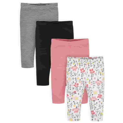 Gerber Baby Girl Pants, 4-Pack (Newborn-24 Months)