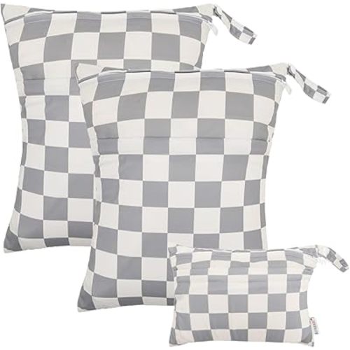 ALVABABY 3 pcs Cloth Diaper Wet Dry Bags Waterproof Reusable with Two Zippered Pockets Travel Beach Pool Daycare Soiled Baby Items Yoga Gym Bag for Swimsuits or Wet Clothes Small Medium Large 3L-SML17