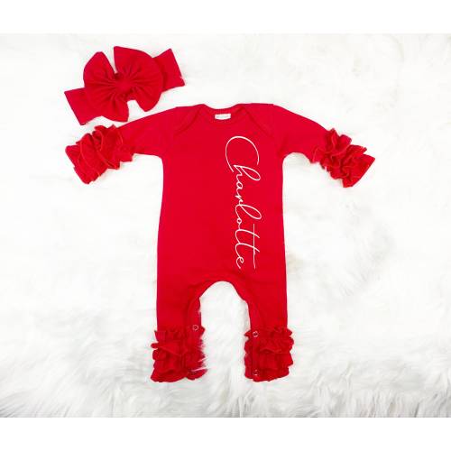 Personalized Baby Girl Coming Home Outfit - Ruffled Newborn Baby Romper - Newborn Layette Set - Custom Baby Shower Gift - Baby Girl Clothes