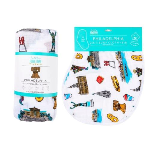 Gift Set: Baby Muslin Swaddle Blanket & Burp Cloth/Bib Combo – Little Hometown