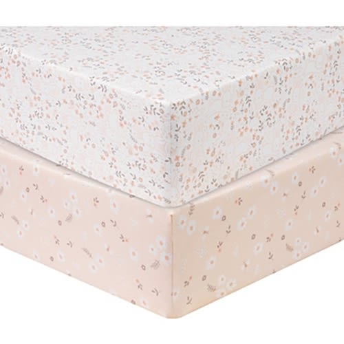 Sammy & Lou 2-Pack Cottontail Floral Microfiber Fitted Crib Sheets in Blush/Grey