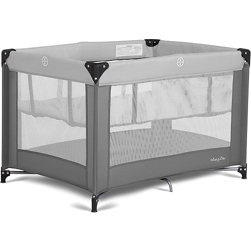 Dream On Me Zazzy Portable Playard with Bassinet - 360° Mesh Visibility, Quick Folding Travel Friendly Design, Carry Bag and Foldable Mattress Pad Included, Compact and Lightweight - Gray