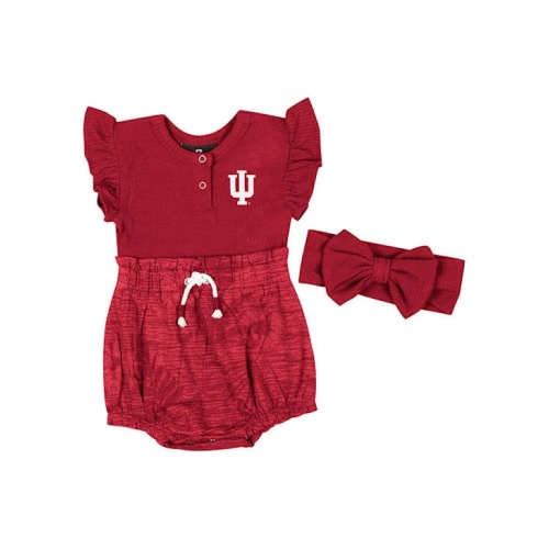 Colosseum Indiana Hoosiers Baby CARDINAL Fern Headband Set Romper - 150322334