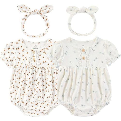 Baby Girl Clothes Cotton Bubble Romper Floral Bodysuits Infant Outfit Set
