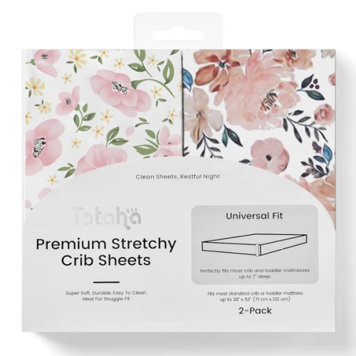 Amazon.com : TotAha Premium Stretchy Crib Sheets (2-Pack)-Hypoallergenic, Silky Comfort, Buttery Soft, Calming Effect, All-Season Jersey-Knit Sheets, 9'' Extra Deep Pocket(Meredith Allover Floral & Pale Pink) : Baby