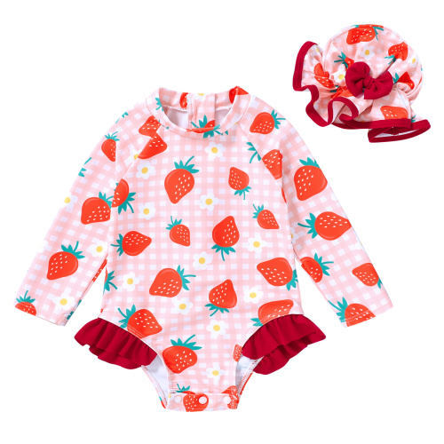 Younger Tree Infant Baby Girl One-Piece Swimsuit Long Sleeve Rash Guard Swimwear Hat Bathing Suit Set for 0-3 Months