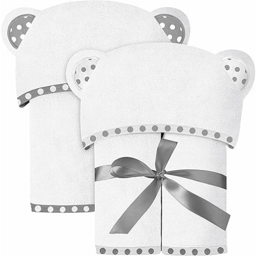 Set of 2 Hooded Baby Towels – White – Luxurious, Large and Super Absorbent – 30 x 30 Inch – Soft and Suitable for Infants, Toddlers and Kids – 400 GSM