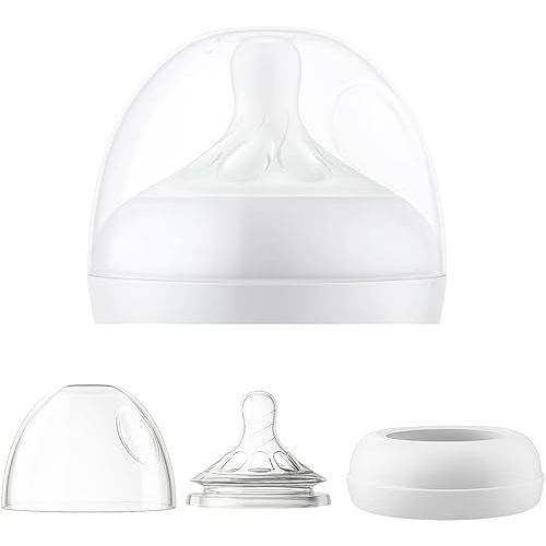 Replacement Nipple, Ring & Cap Set Compatible with Philips Avent Natural Response Bottles, Extra Slow Flow (Flow 1), 10-Pack, Individually Wrapped