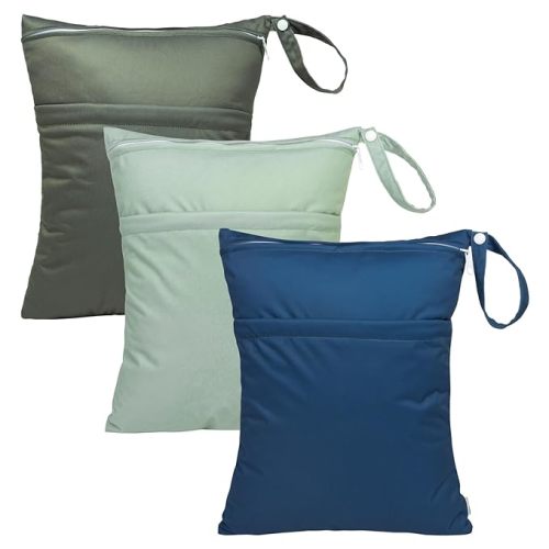 babygoal Wet Dry Bags for Baby Cloth Diapers 3 Pack, Washable Travel Bags, Beach, Pool, Gym Bag for Swimsuits & Wet Clothes with Two Pockets, Snap Handle 3LN32